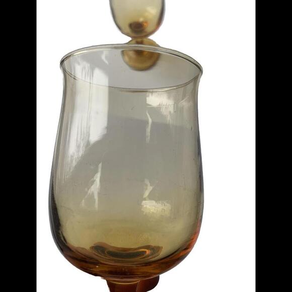 Vintage Pair Of Amber Wine Glass lot of (2) 5 5/8” Tall - Picture 3 of 8